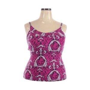 🌺 Lucy Damask Print Pink Shelf Bra Activewear Tank Top Size XL